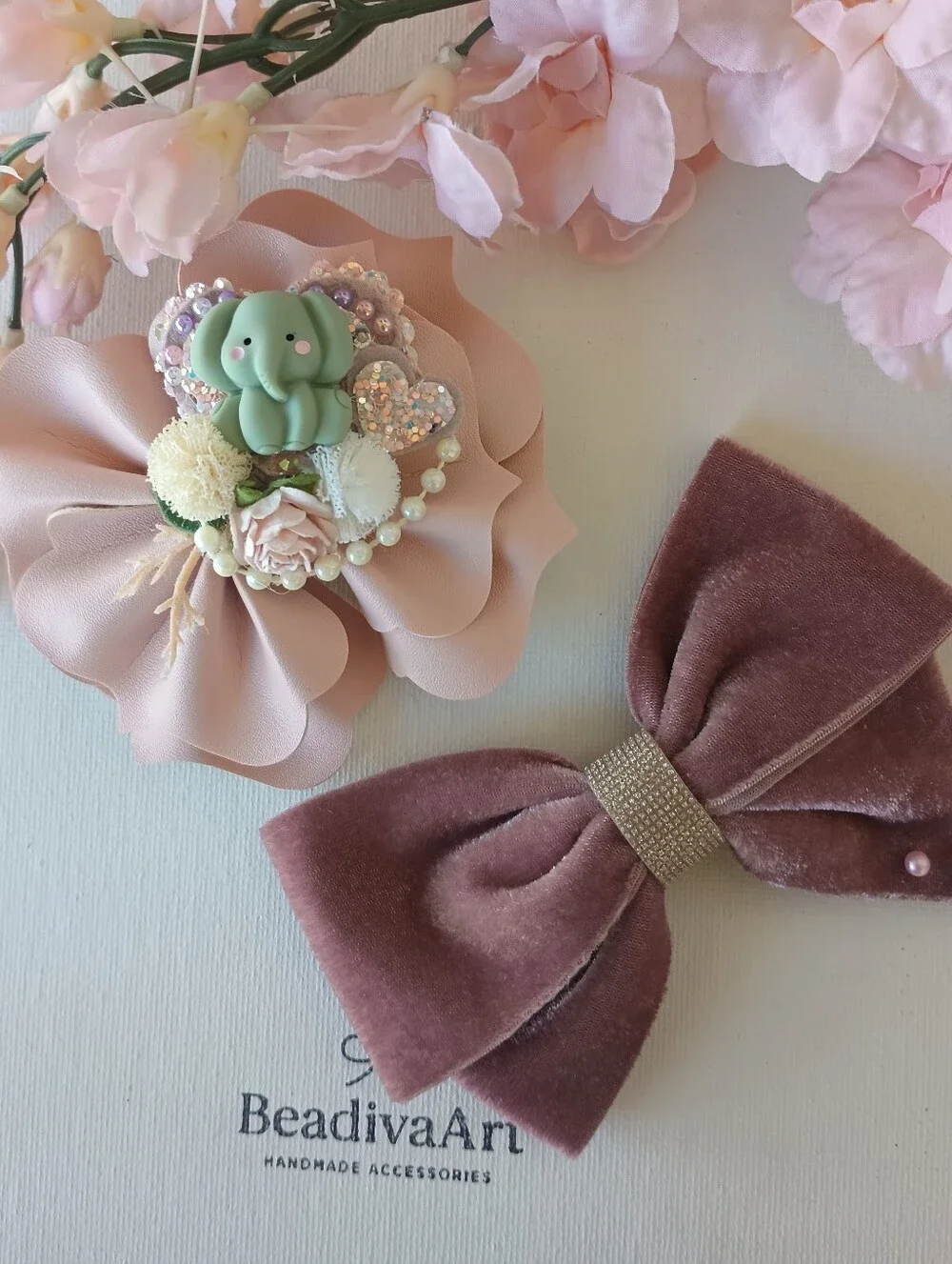 Handmade Elegant Pink Floral Hair Clip and Bow Set for Girls 🎀✨